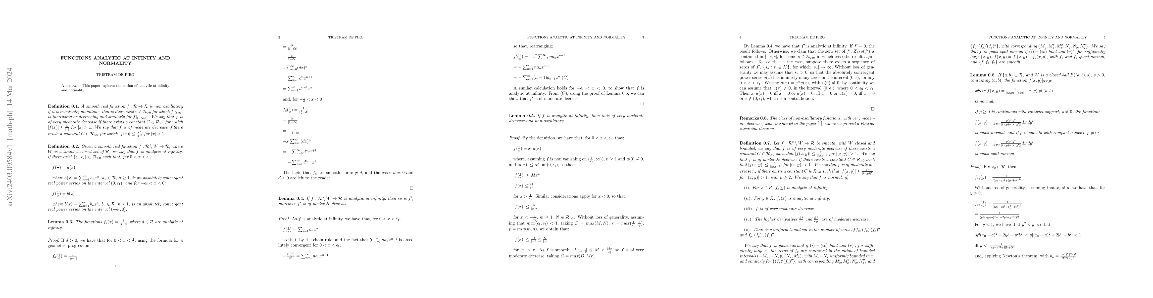 Thumbnail for Functions Analytic at Infinity and Normality
