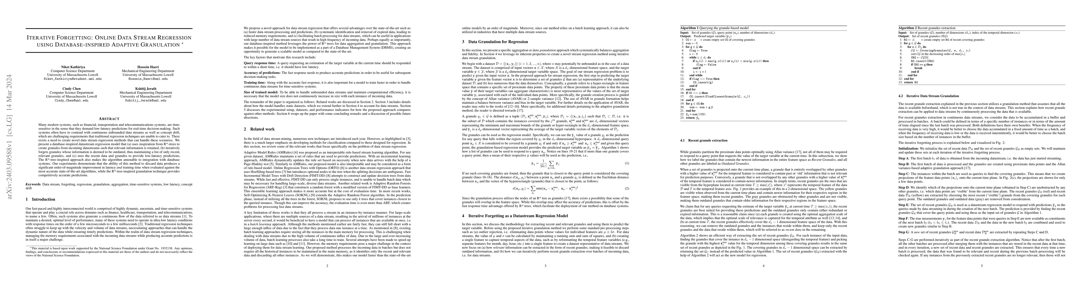Thumbnail for Iterative Forgetting: Online Data Stream Regression Using
  Database-Inspired Adaptive Granulation