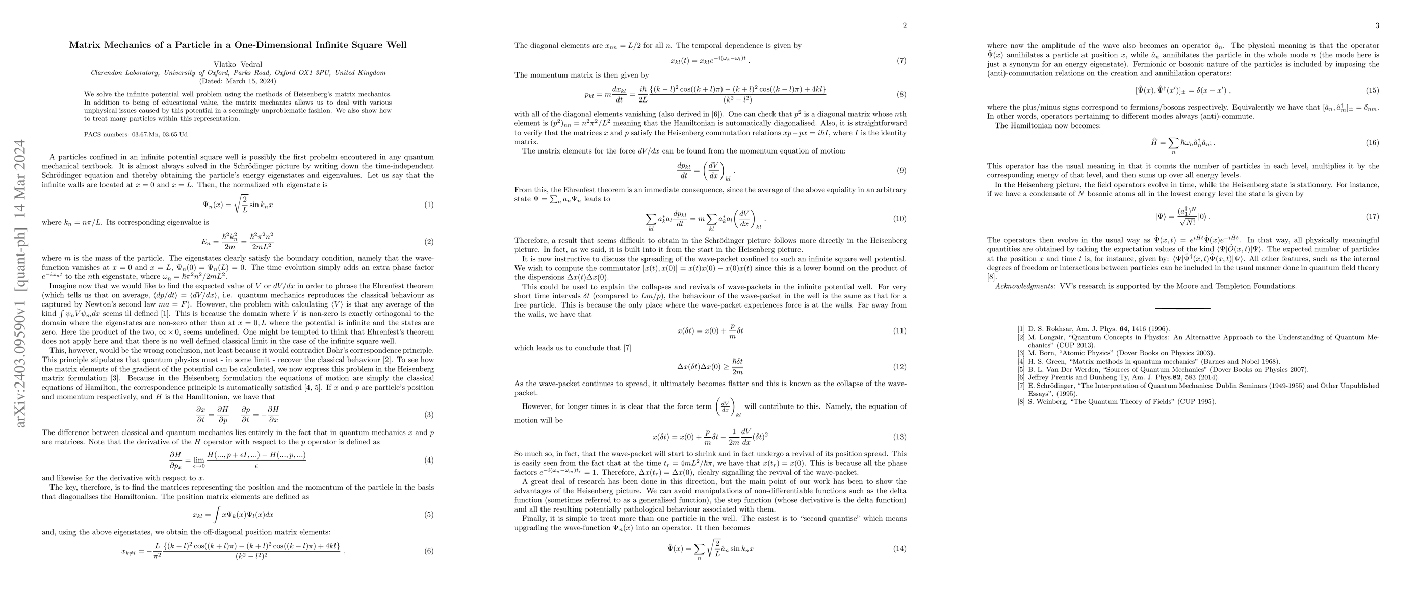 Thumbnail for Matrix Mechanics of a Particle in a One-Dimensional Infinite Square Well