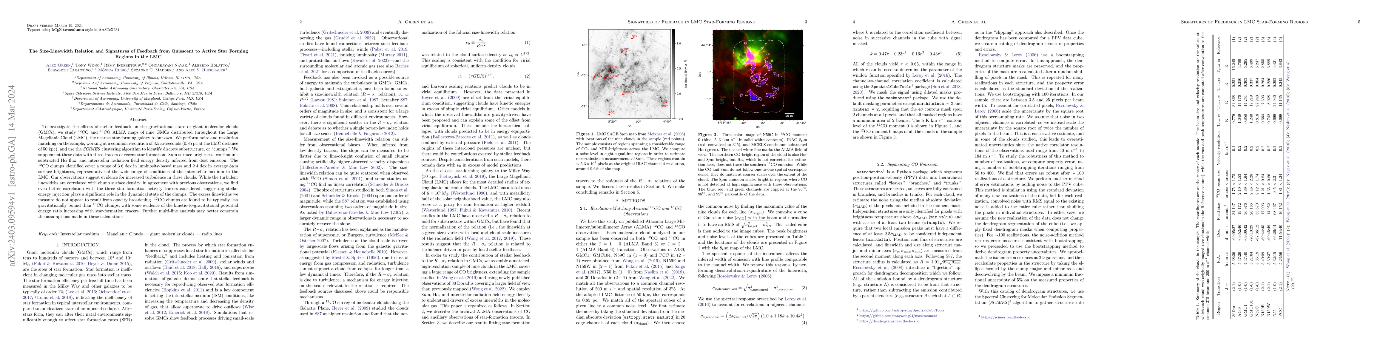 Thumbnail for The Size-Linewidth Relation and Signatures of Feedback from Quiescent to
  Active Star Forming Regions in the LMC