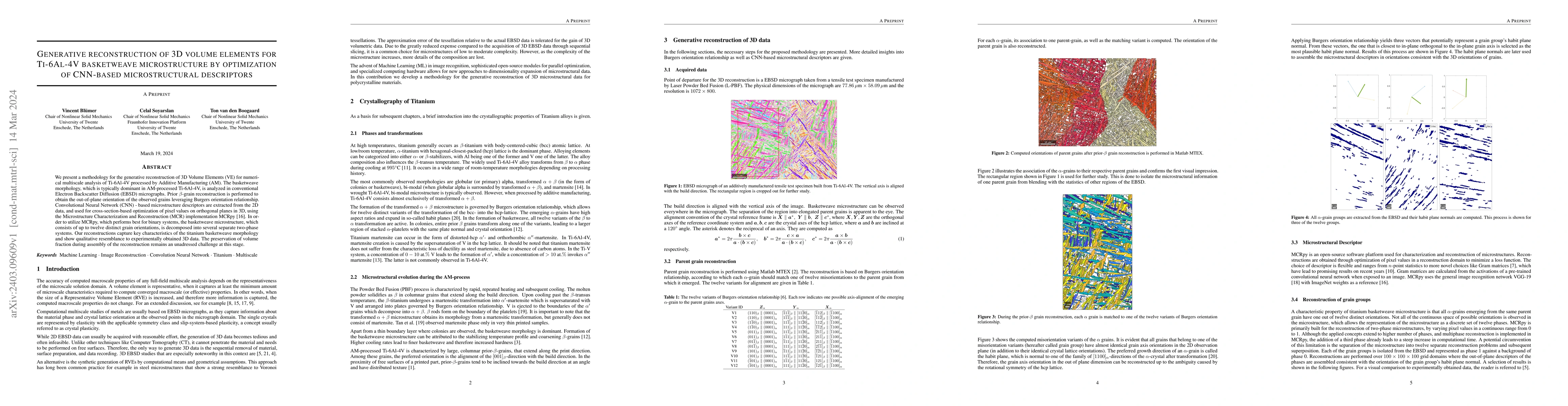 Thumbnail for Generative reconstruction of 3D volume elements for Ti-6Al-4V
  basketweave microstructure by optimization of CNN-based microstructural
  descriptors