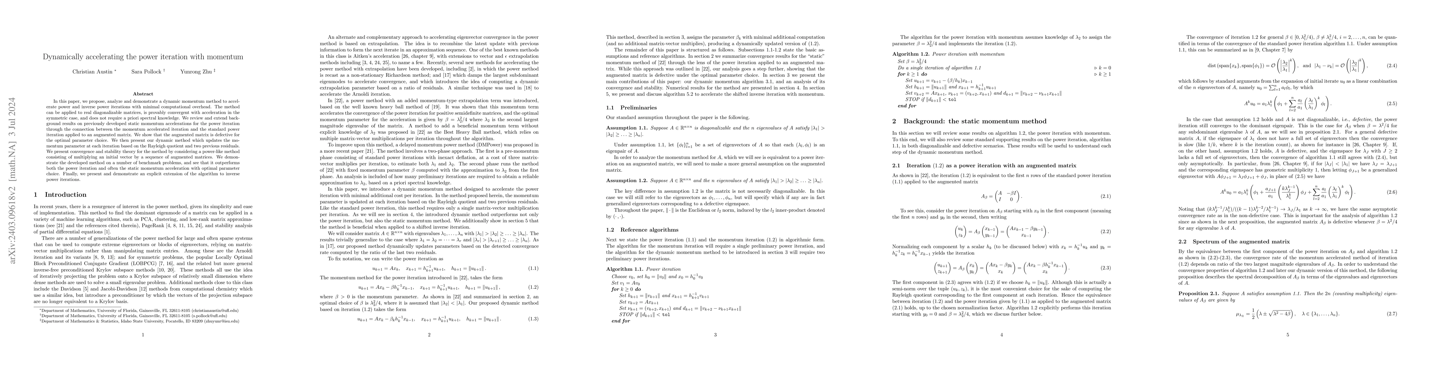 Thumbnail for Dynamically accelerating the power iteration with momentum