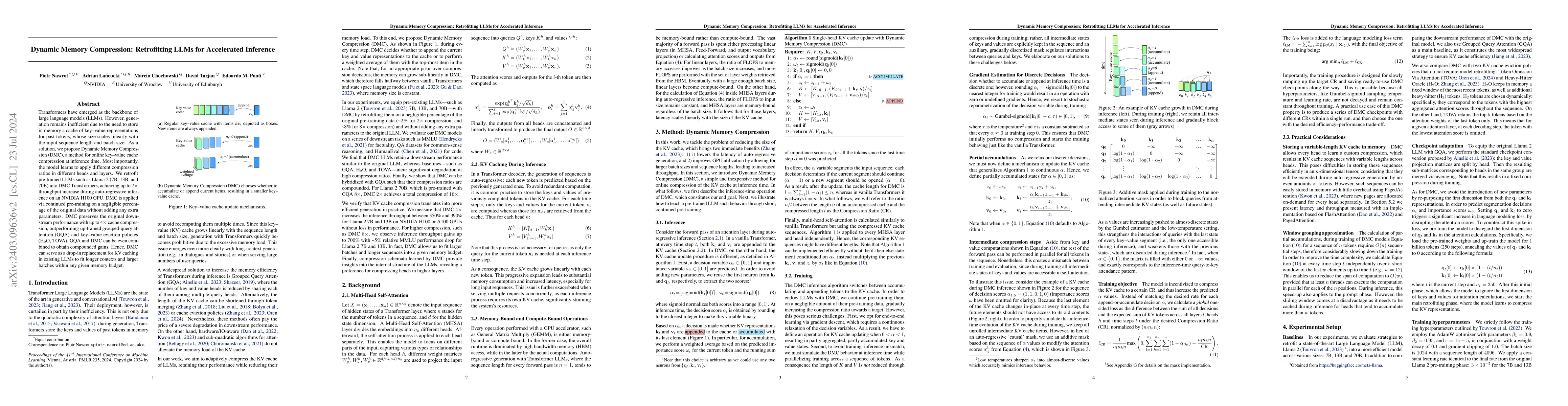 Thumbnail for Dynamic Memory Compression: Retrofitting LLMs for Accelerated Inference