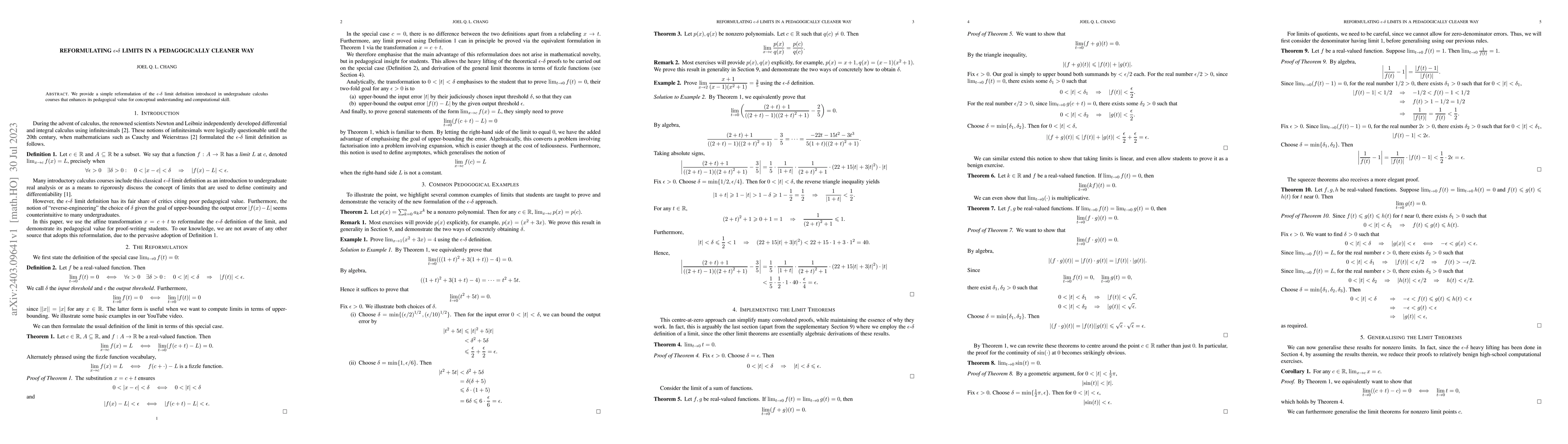 Thumbnail for Reformulating $\epsilon$-$\delta$ Limits in a Pedagogically Cleaner Way