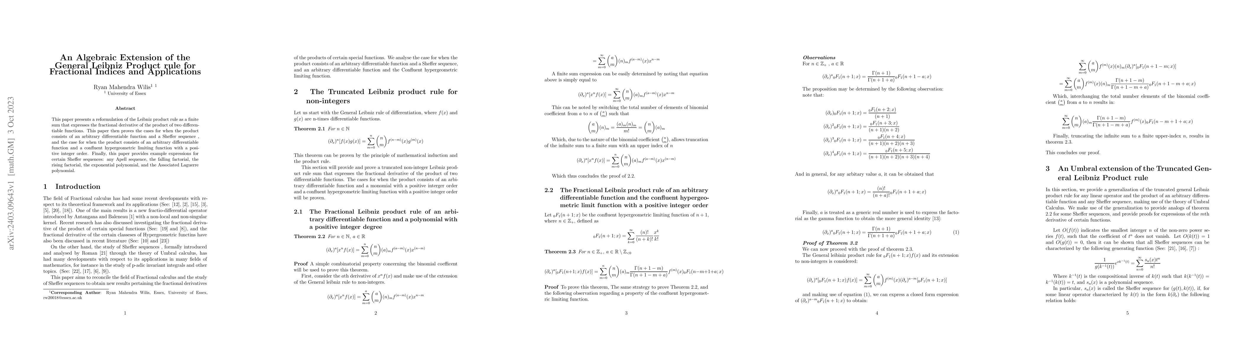 Thumbnail for An Algebraic Extension of the General Leibniz Product rule for
  Fractional Indices and Applications