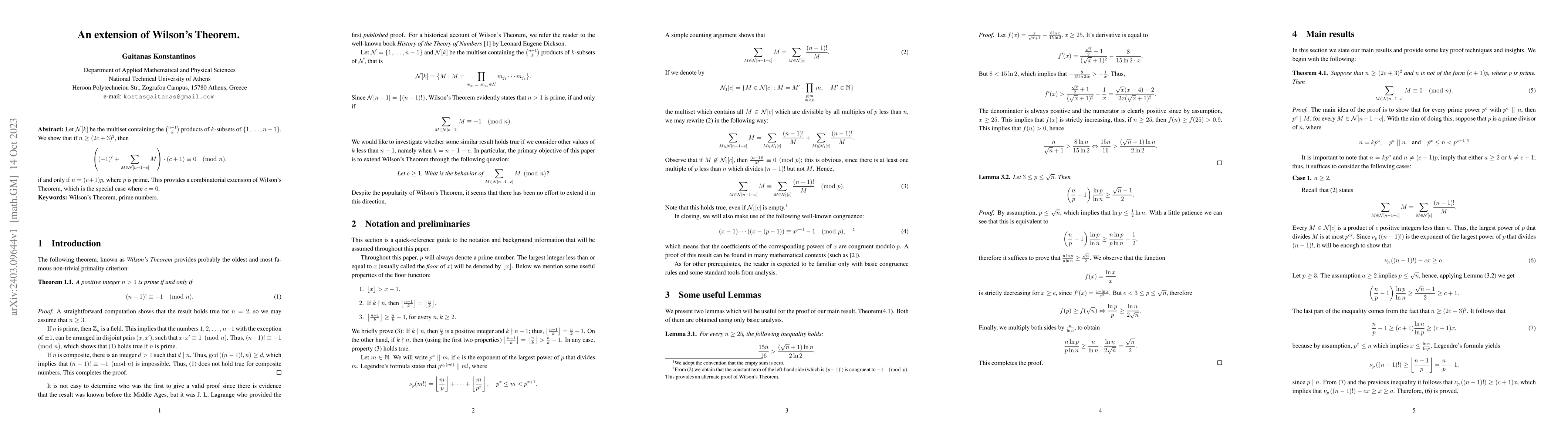 Thumbnail for An extension of Wilson's Theorem