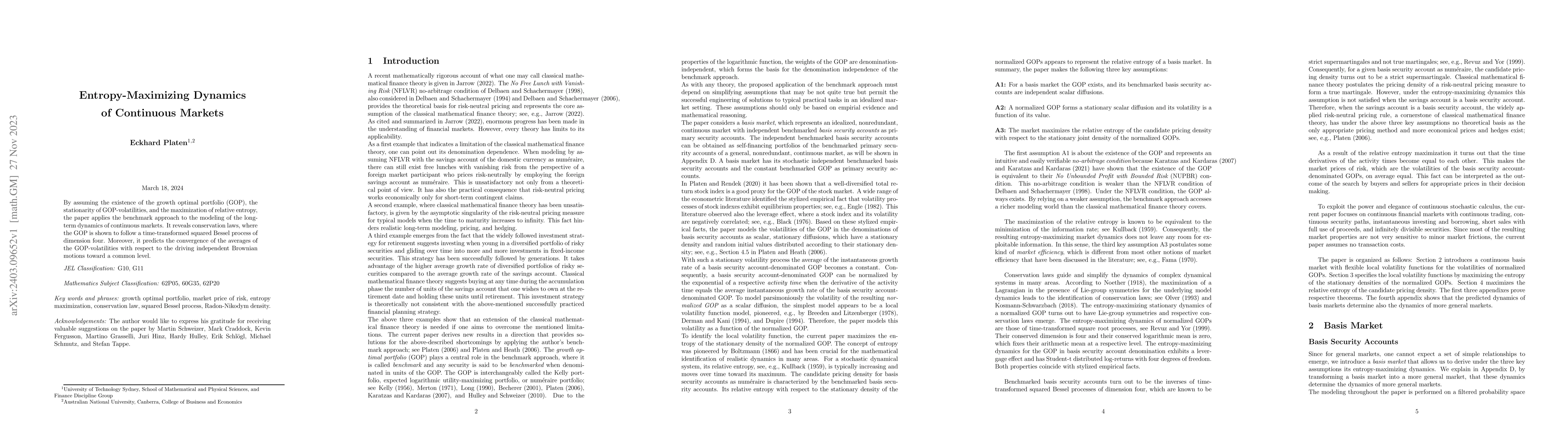 Thumbnail for Entropy-Maximizing Dynamics of Continuous Markets