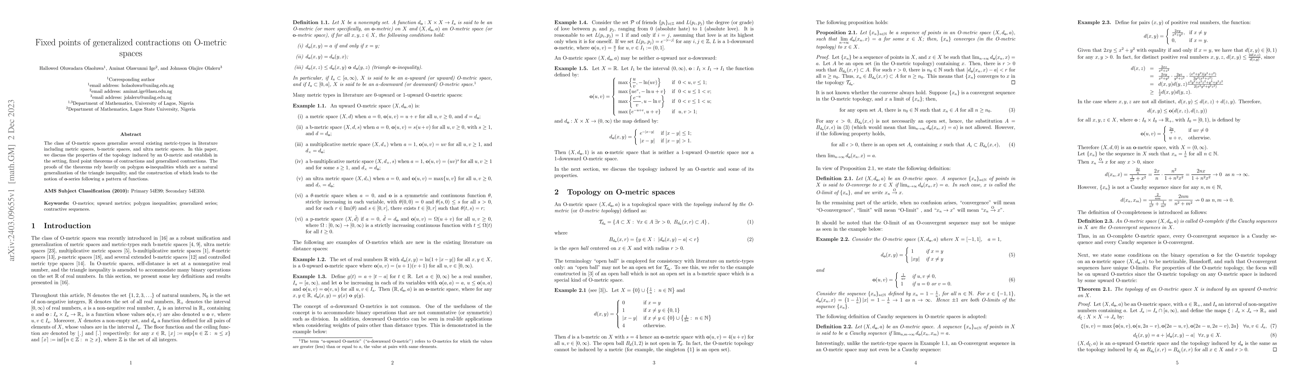 Thumbnail for Fixed points of generalized contractions on O-metric spaces