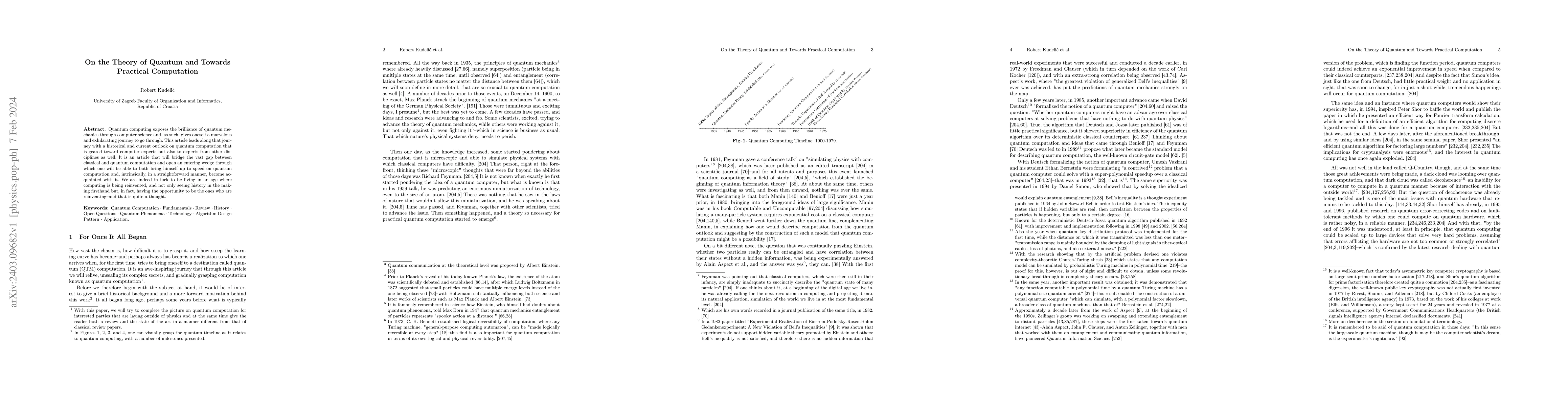 Thumbnail for On the Theory of Quantum and Towards Practical Computation