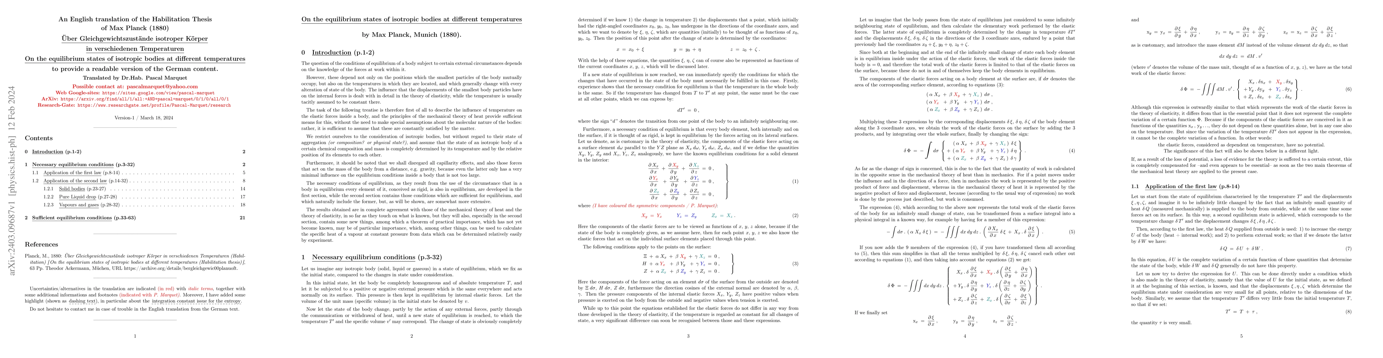 Thumbnail for On the equilibrium states of isotropic bodies at different temperatures
  (\"Uber Gleichgewichtszust\"ande isotroper K\"orper in verschiedenen
  Temperaturen)