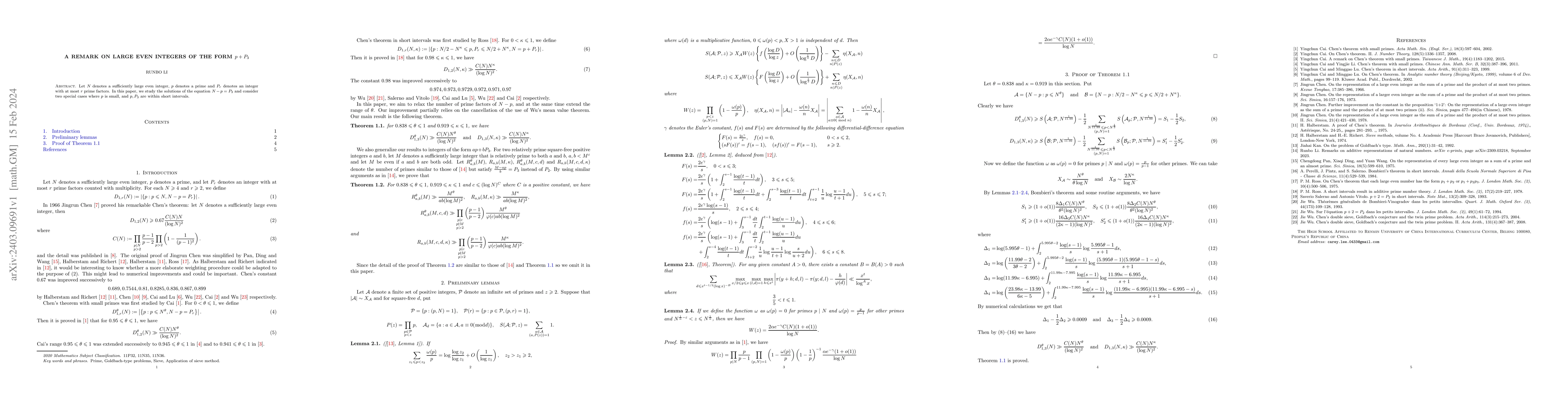 Thumbnail for A remark on large even integers of the form $p+P_3$