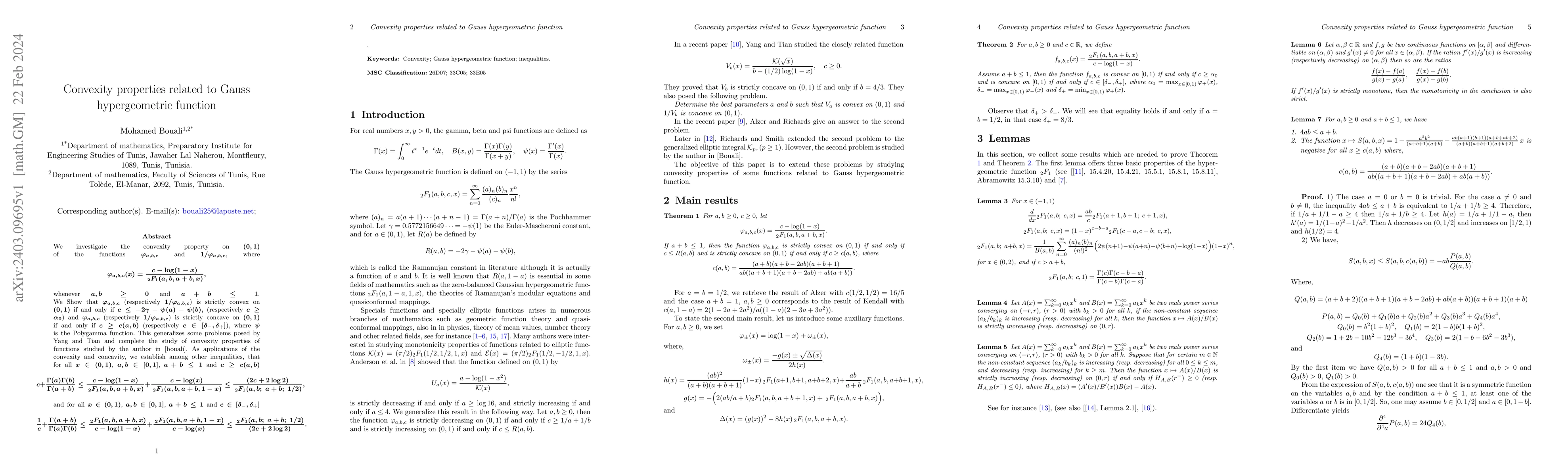 Thumbnail for Convexity properties related to Gauss hypergeometric function