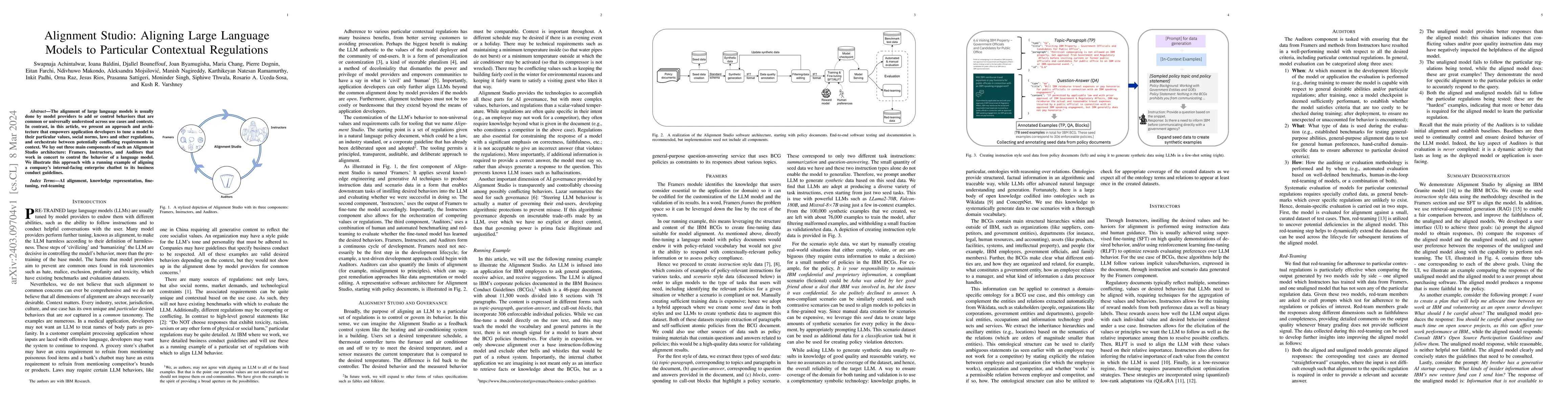 Thumbnail for Alignment Studio: Aligning Large Language Models to Particular
  Contextual Regulations