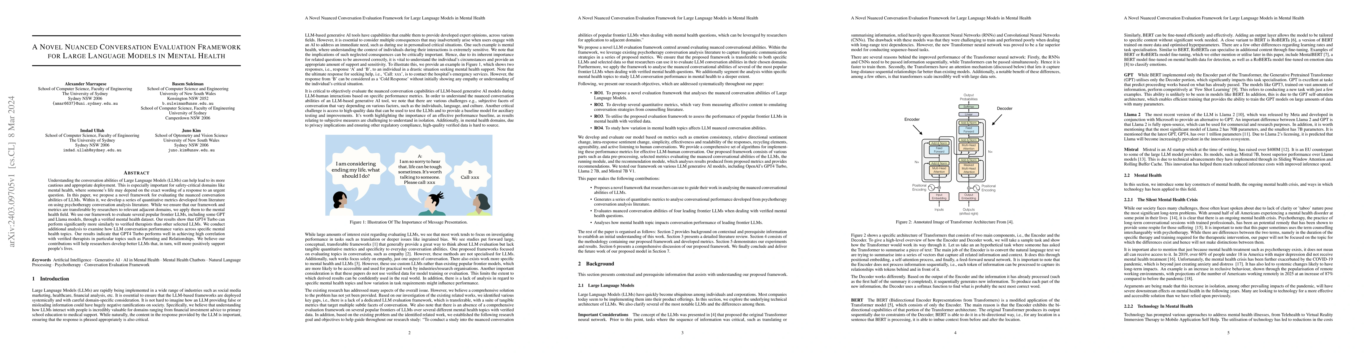 Thumbnail for A Novel Nuanced Conversation Evaluation Framework for Large Language
  Models in Mental Health