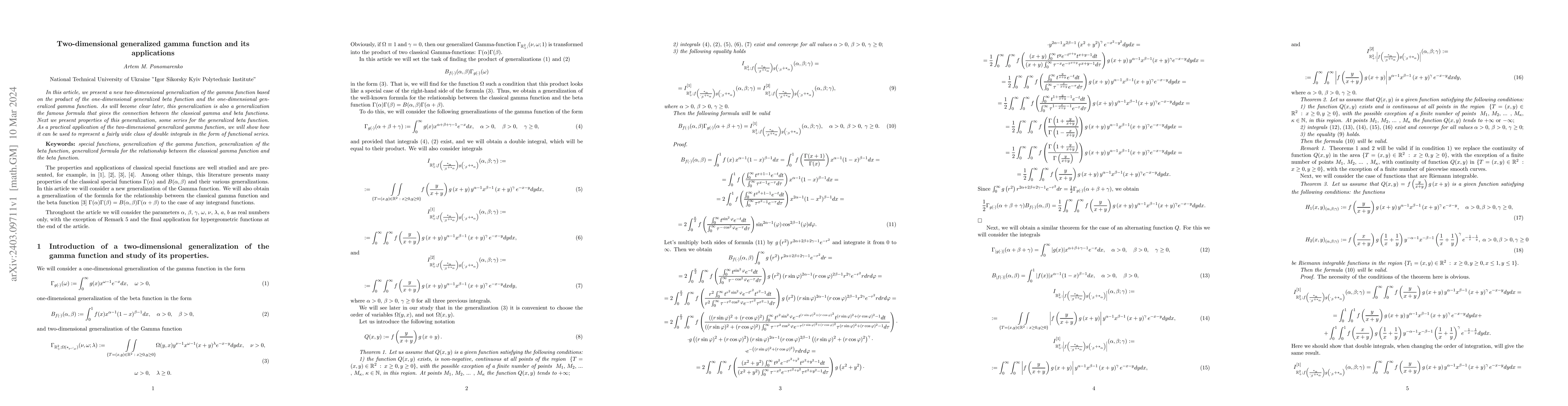 Thumbnail for Two-dimensional generalized gamma function and its applications