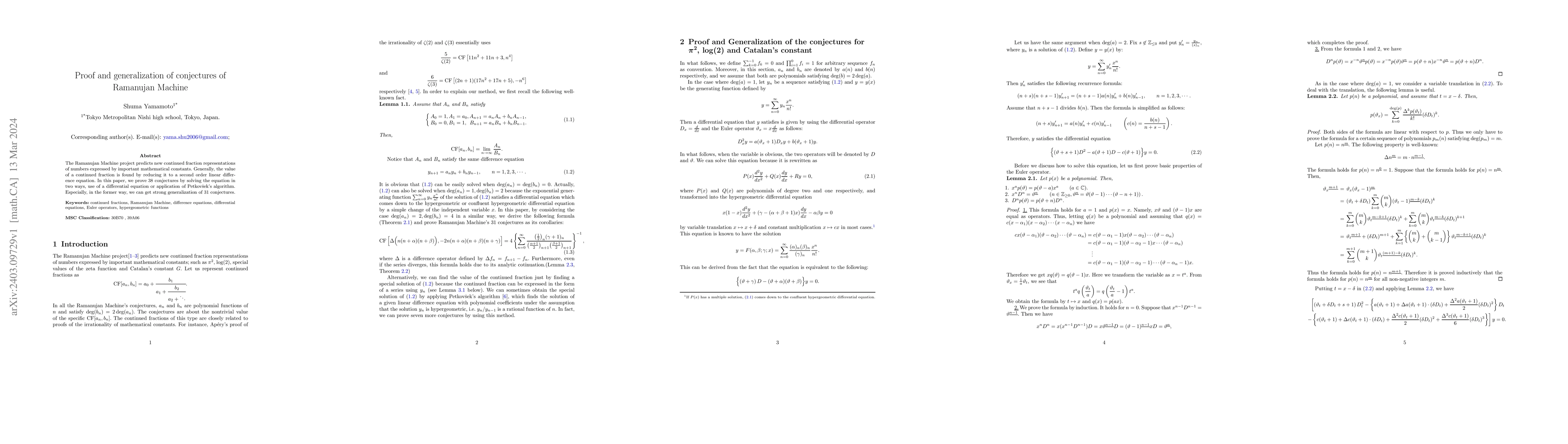 Thumbnail for Proof and generalization of conjectures of Ramanujan Machine