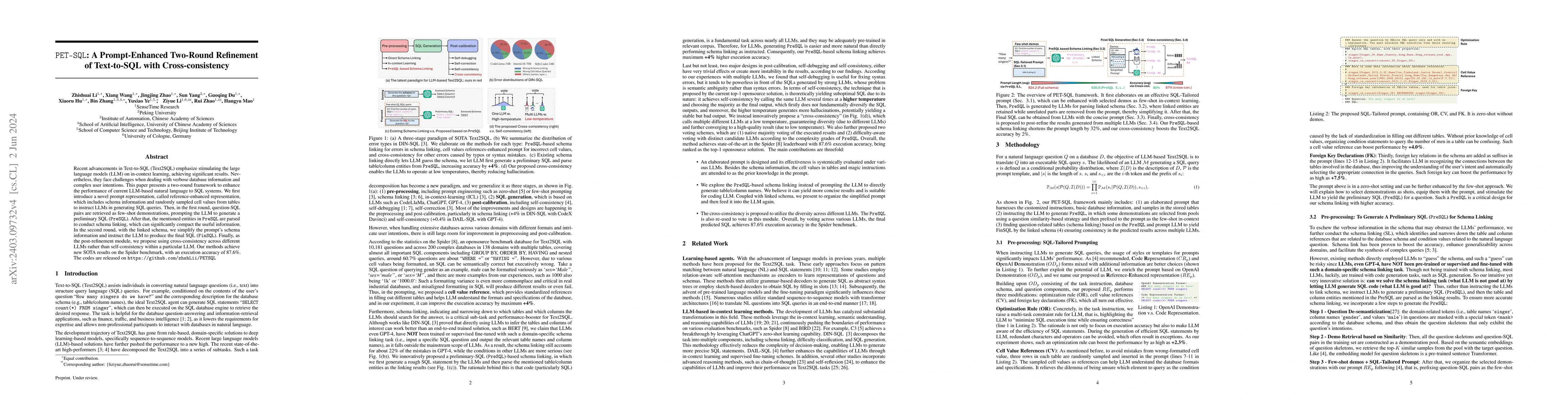 Thumbnail for PET-SQL: A Prompt-Enhanced Two-Round Refinement of Text-to-SQL with
  Cross-consistency