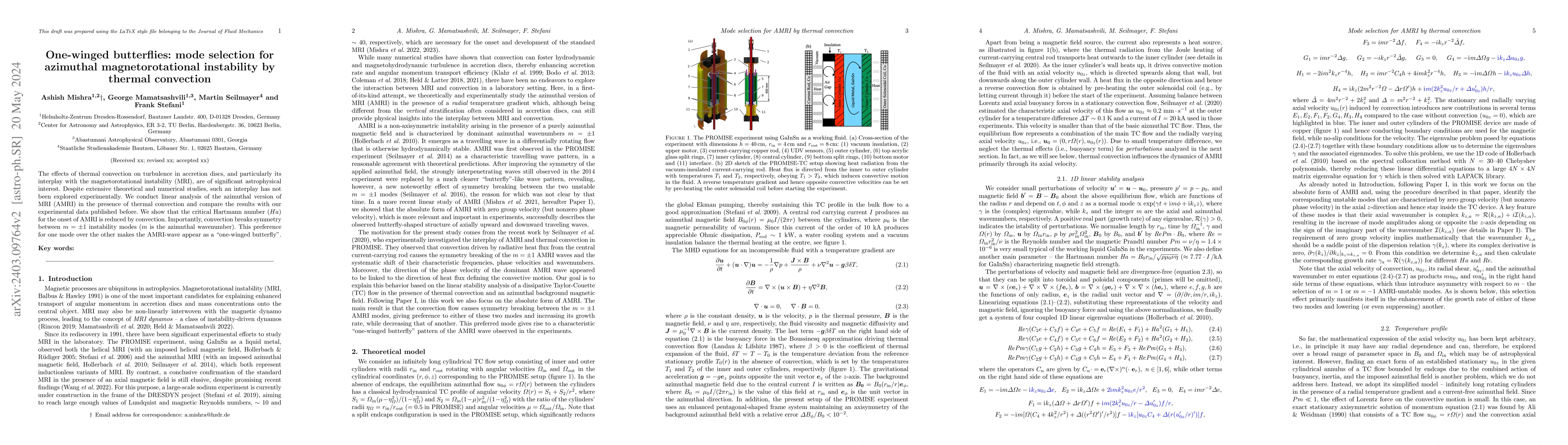 Thumbnail for One-winged butterflies: mode selection for azimuthal magnetorotational
  instability by thermal convection