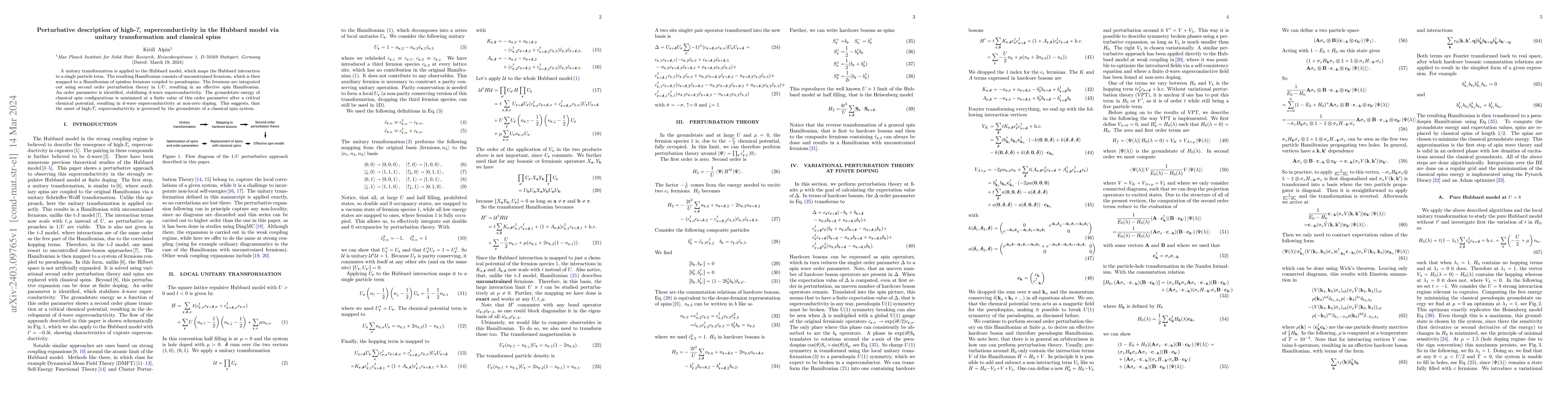 Thumbnail for Perturbative description of high-$T_c$ superconductivity in the Hubbard
  model via unitary transformation and classical spins