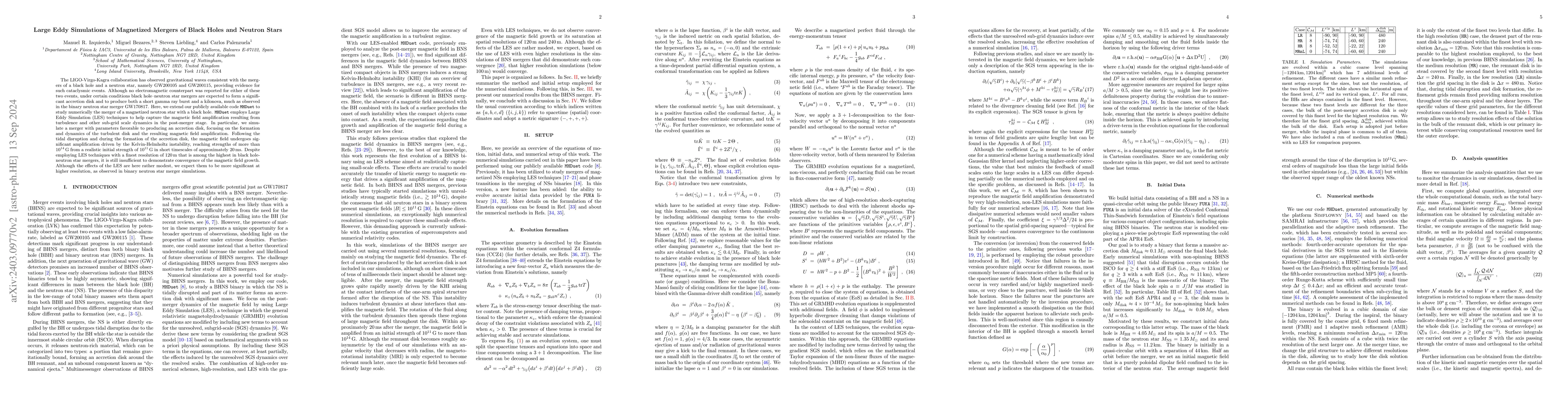 Thumbnail for Large Eddy Simulations of Magnetized Mergers of Black Holes and Neutron
  Stars