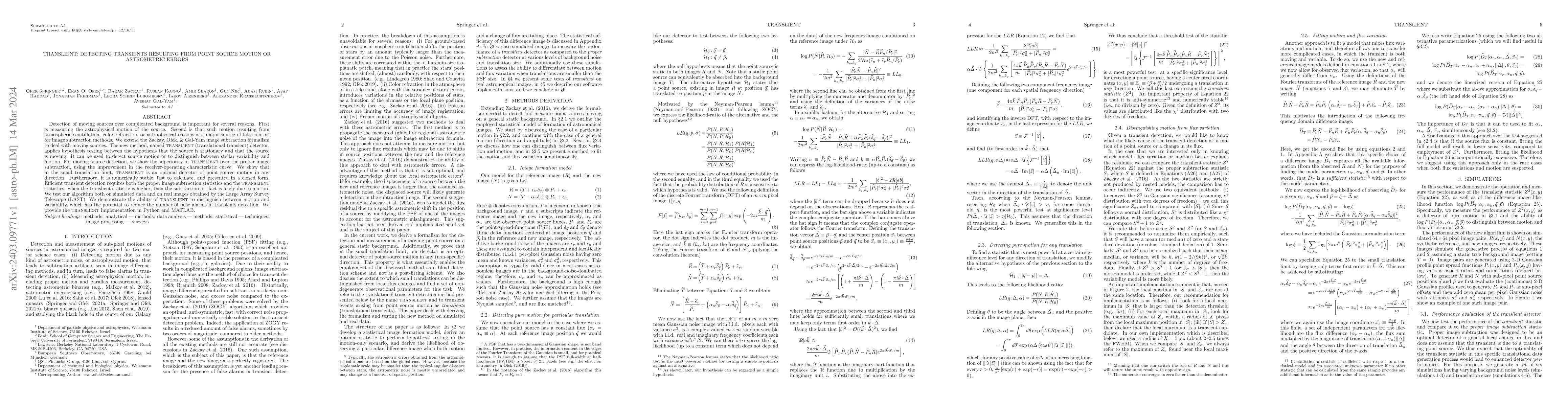 Thumbnail for TRANSLIENT: Detecting Transients Resulting from Point Source Motion or
  Astrometric Errors