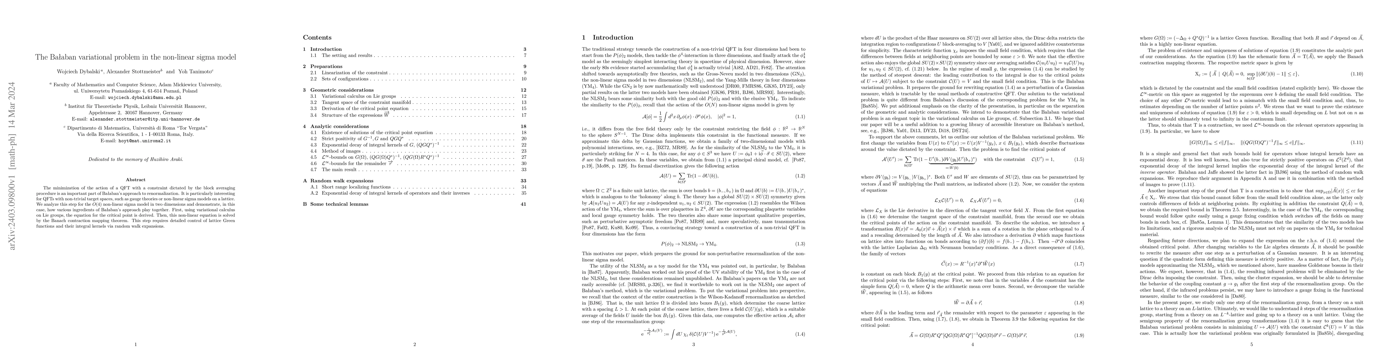 Thumbnail for The Ba{\l}aban variational problem in the non-linear sigma model