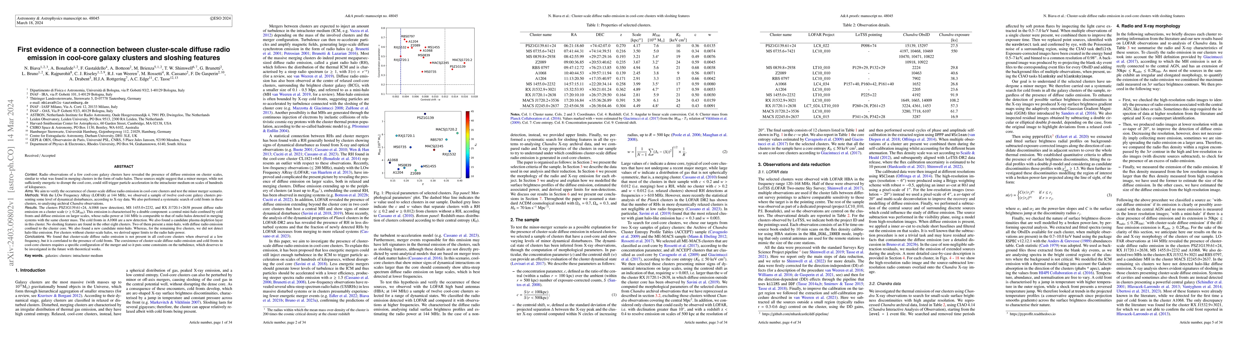Thumbnail for First evidence of a connection between cluster-scale diffuse radio
  emission in cool-core galaxy clusters and sloshing features