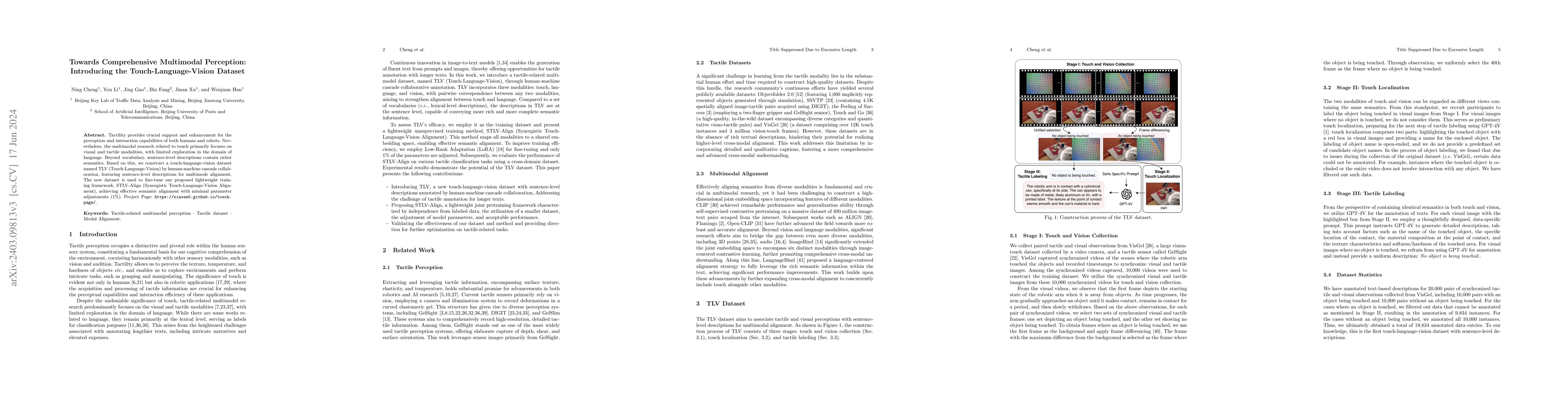 Thumbnail for Towards Comprehensive Multimodal Perception: Introducing the
  Touch-Language-Vision Dataset