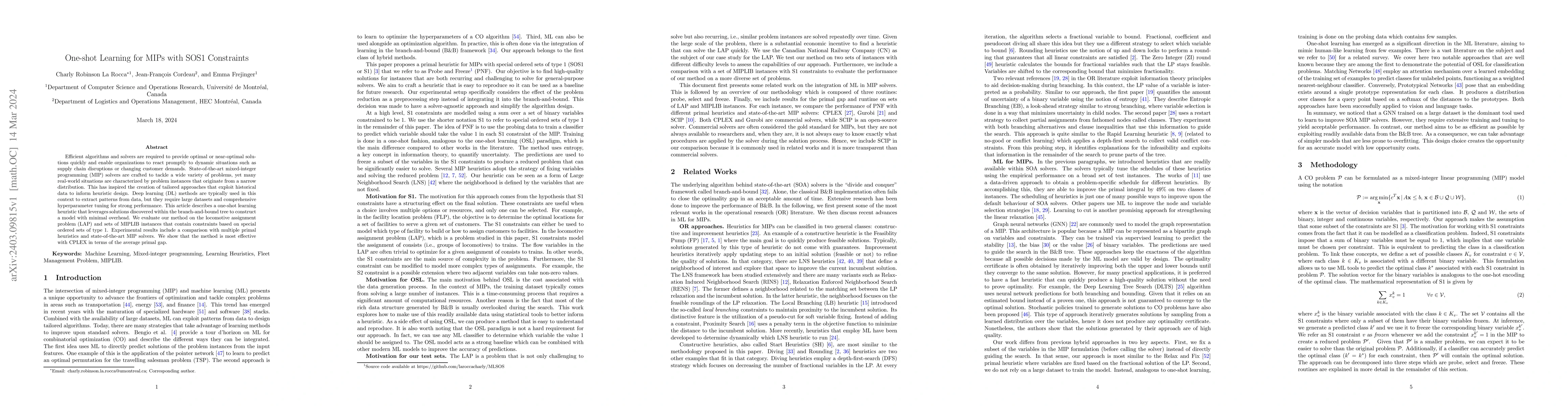 Thumbnail for One-shot Learning for MIPs with SOS1 Constraints