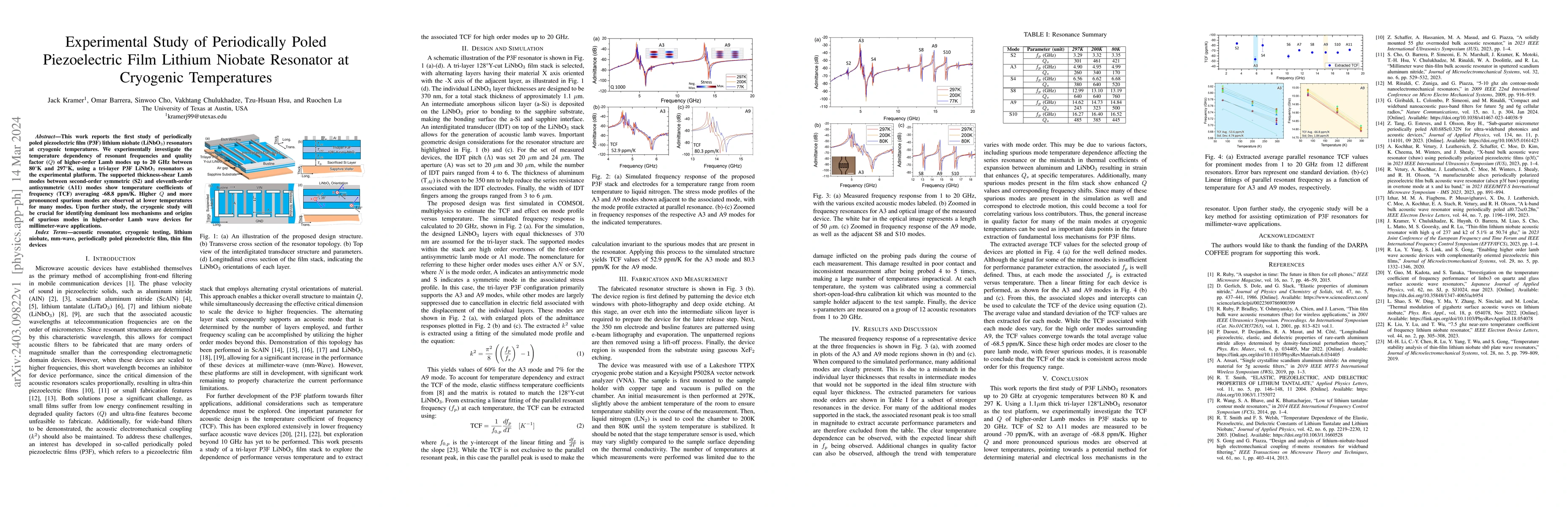 Thumbnail for Experimental Study of Periodically Poled Piezoelectric Film Lithium
  Niobate Resonator at Cryogenic Temperatures