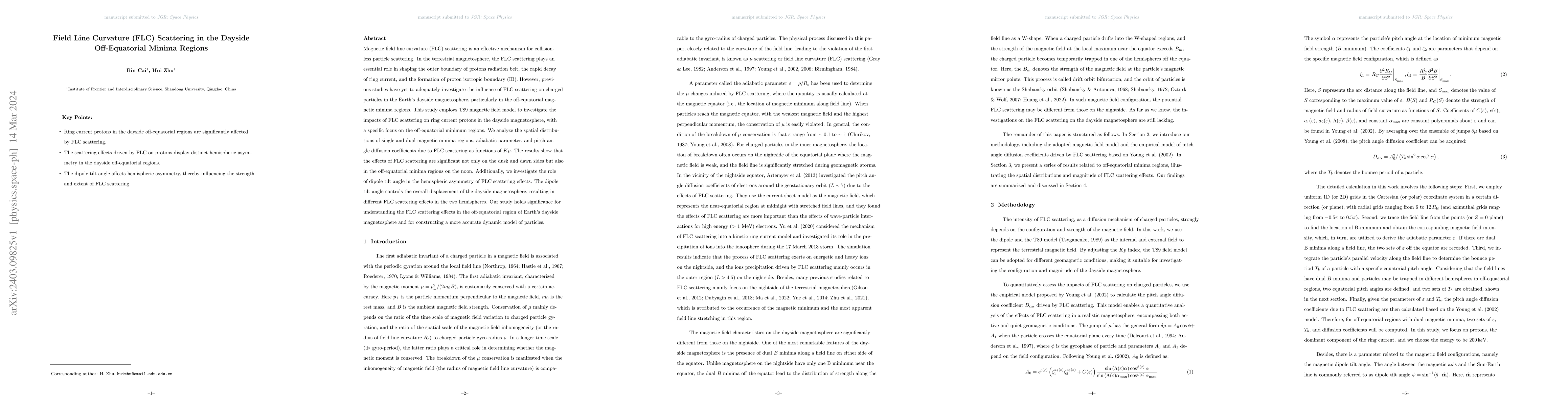 Thumbnail for Field Line Curvature Scattering in the Dayside Off-Equatorial Minima
  Regions