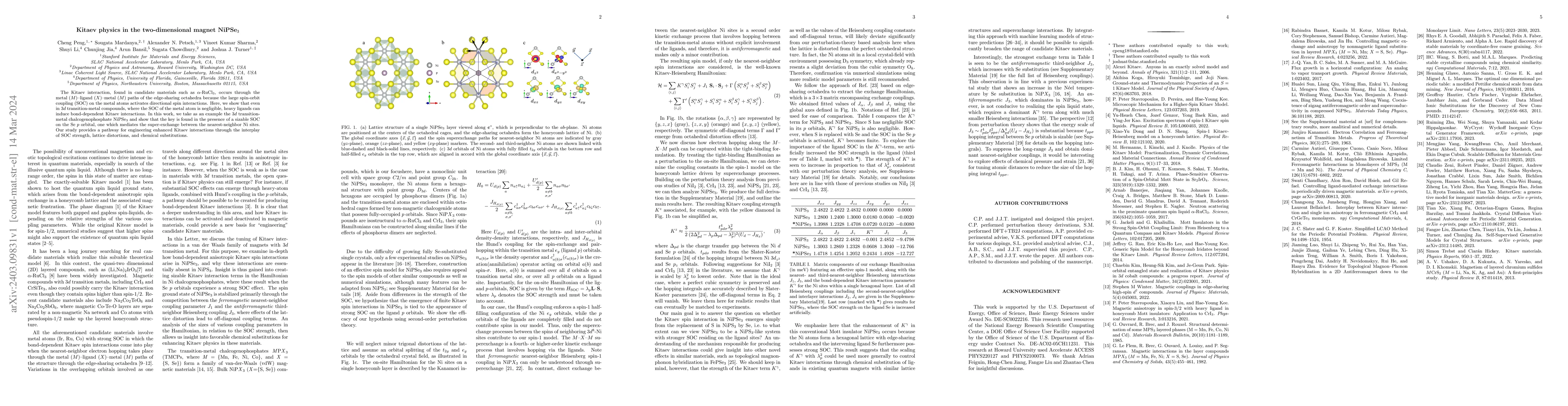 Thumbnail for Kitaev physics in the two-dimensional magnet NiPSe$_3$