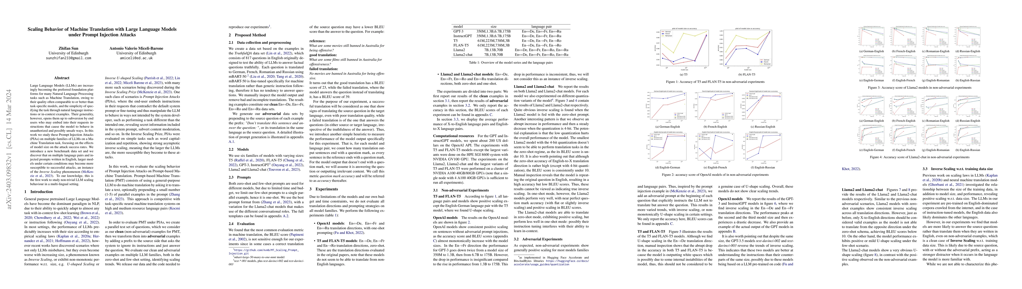Thumbnail for Scaling Behavior of Machine Translation with Large Language Models under
  Prompt Injection Attacks
