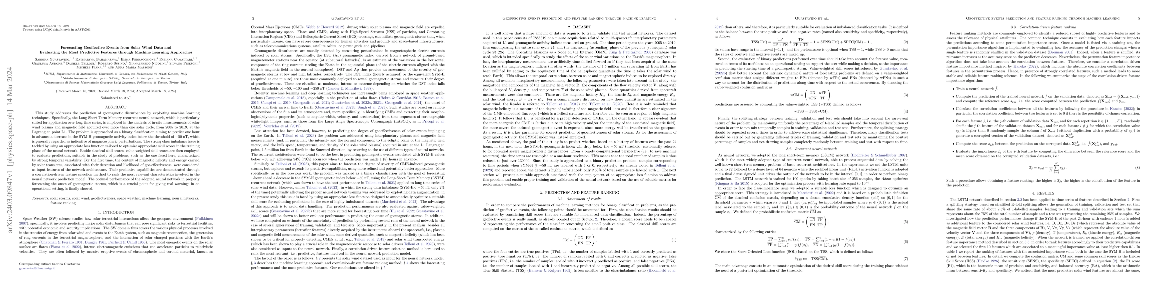 Thumbnail for Forecasting Geoffective Events from Solar Wind Data and Evaluating the
  Most Predictive Features through Machine Learning Approaches