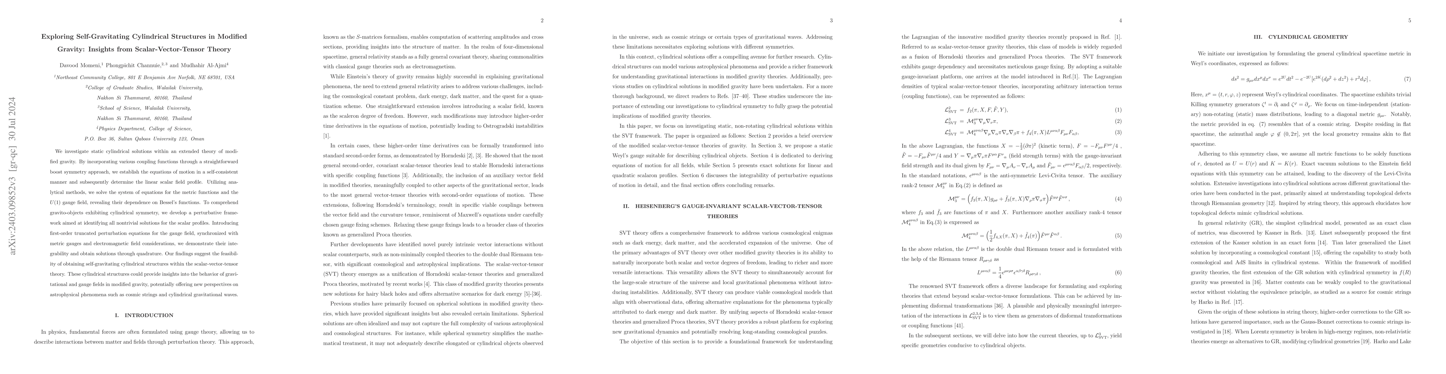 Thumbnail for Exploring Self-Gravitating Cylindrical Structures in Modified Gravity:
  Insights from Scalar-Vector-Tensor Theory