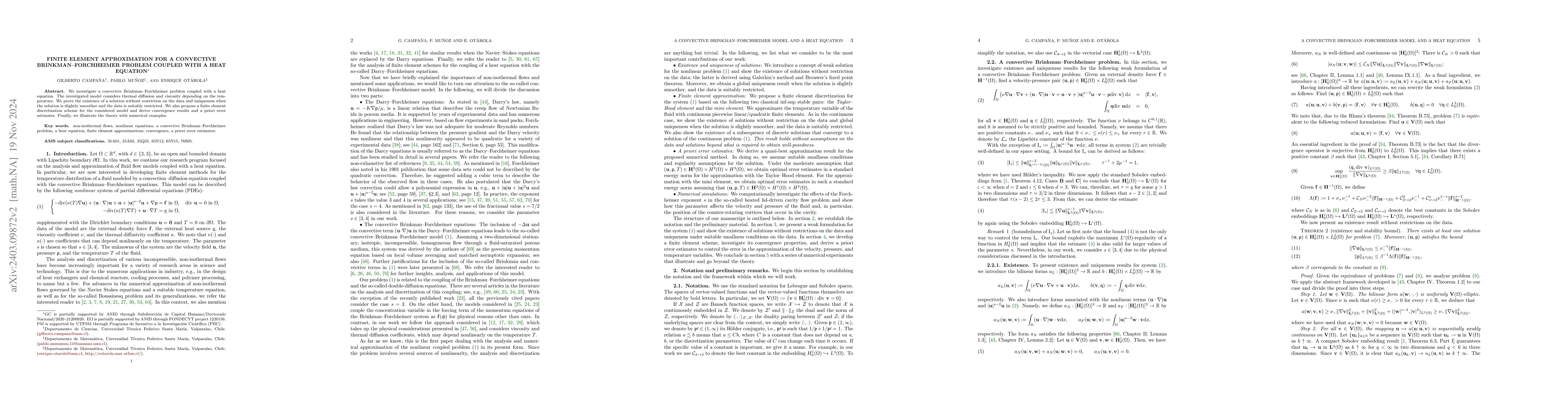 Thumbnail for Finite element approximation for a convective Brinkman--Forchheimer
  problem coupled with a heat equation