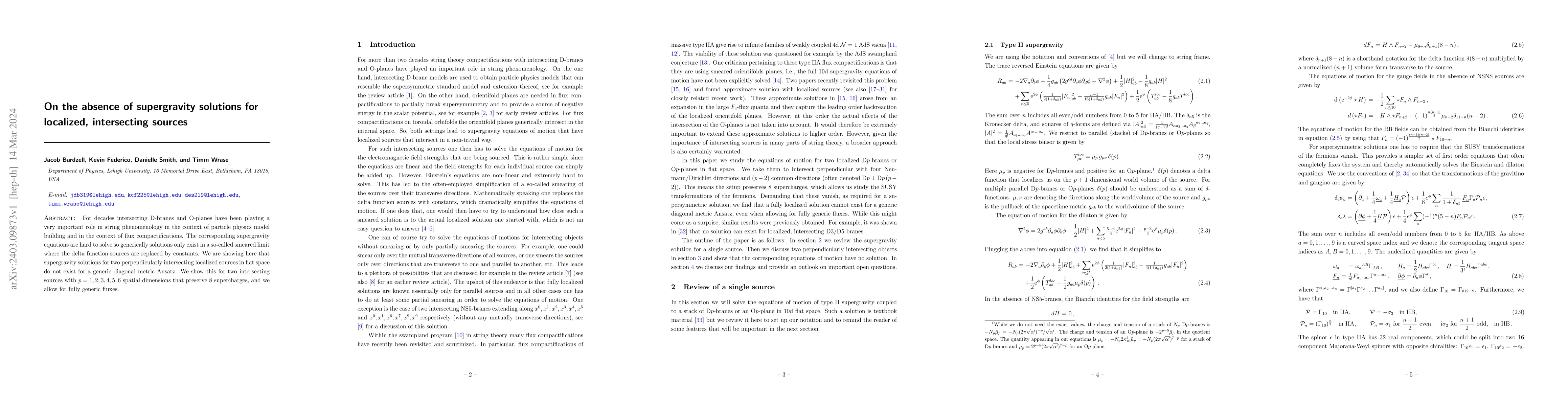 Thumbnail for On the absence of supergravity solutions for localized, intersecting
  sources