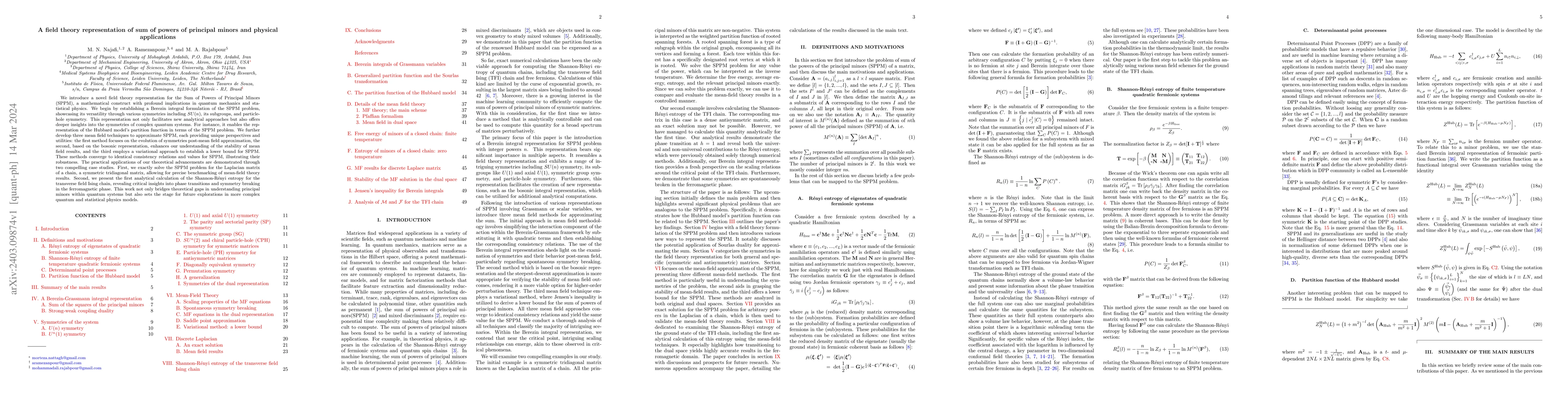 Thumbnail for A field theory representation of sum of powers of principal minors and
  physical applications