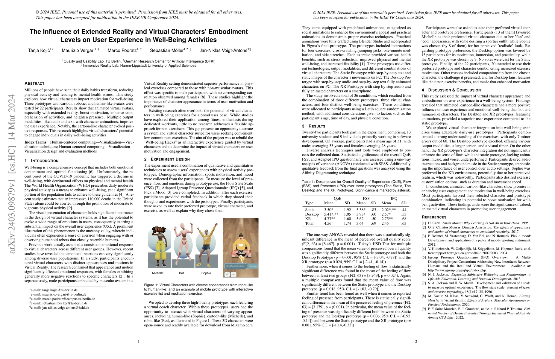 Thumbnail for The Influence of Extended Reality and Virtual Characters' Embodiment
  Levels on User Experience in Well-Being Activities