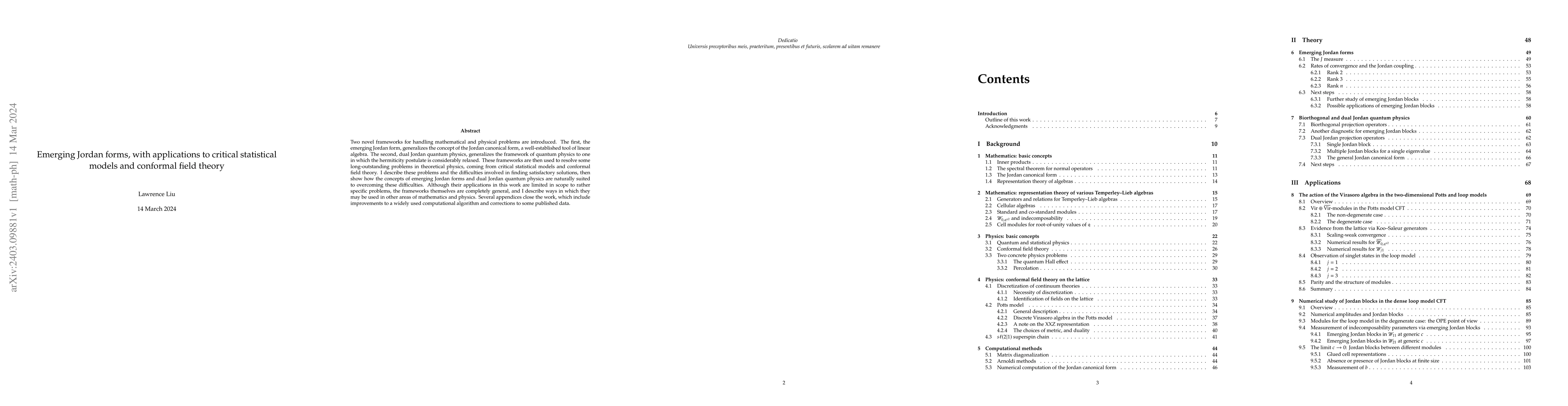 Thumbnail for Emerging Jordan forms, with applications to critical statistical models
  and conformal field theory