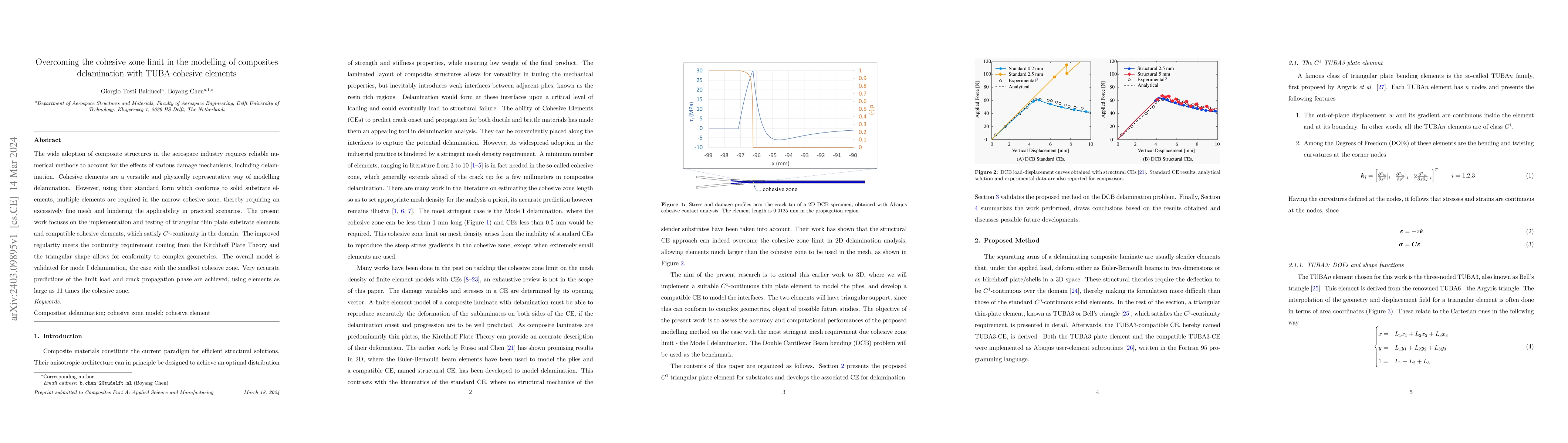 Thumbnail for Overcoming the cohesive zone limit in the modelling of composites
  delamination with TUBA cohesive elements