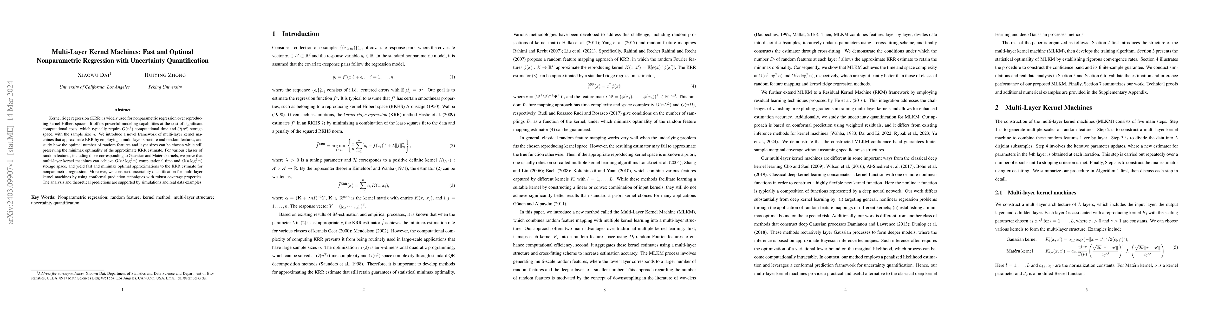 Thumbnail for Multi-Layer Kernel Machines: Fast and Optimal Nonparametric Regression
  with Uncertainty Quantification