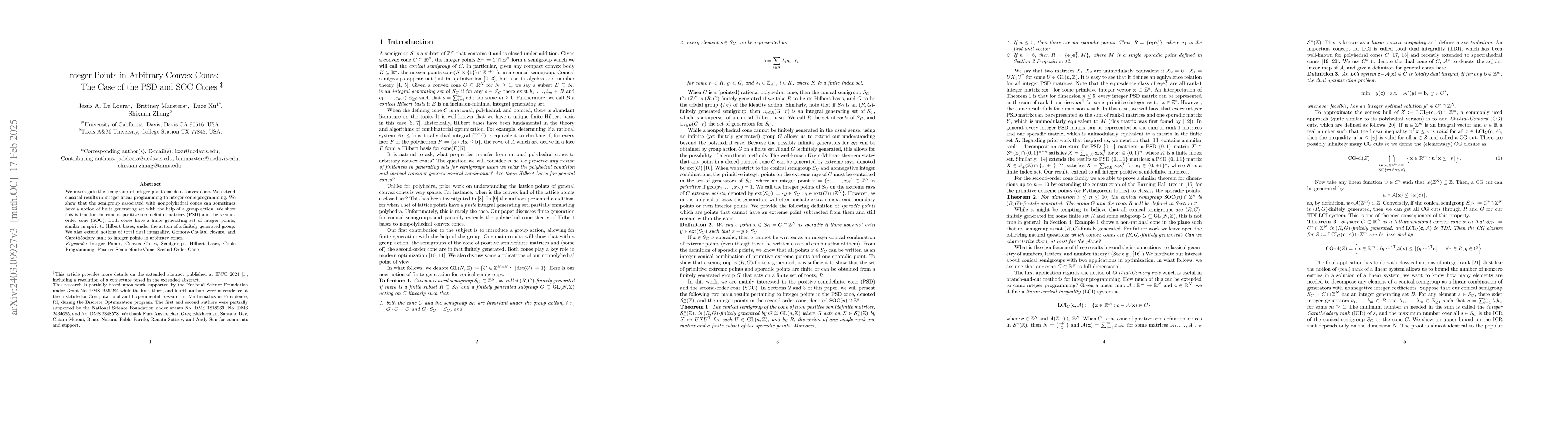 Thumbnail for Integer Points in Arbitrary Convex Cones: The Case of the PSD and SOC
  Cones