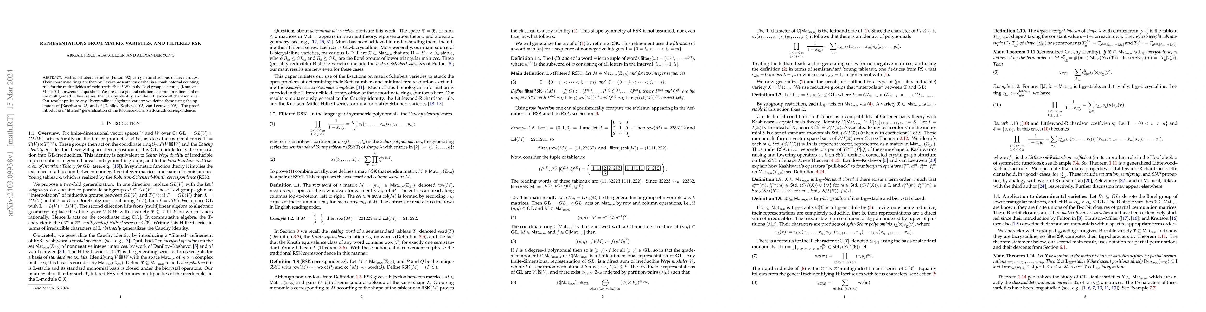Thumbnail for Representations from matrix varieties, and filtered RSK