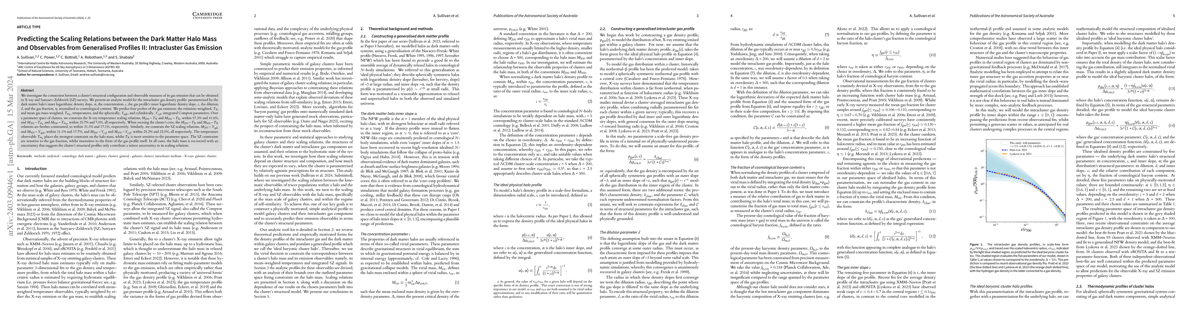 Thumbnail for Predicting the Scaling Relations between the Dark Matter Halo Mass and
  Observables from Generalised Profiles II: Intracluster Gas Emission