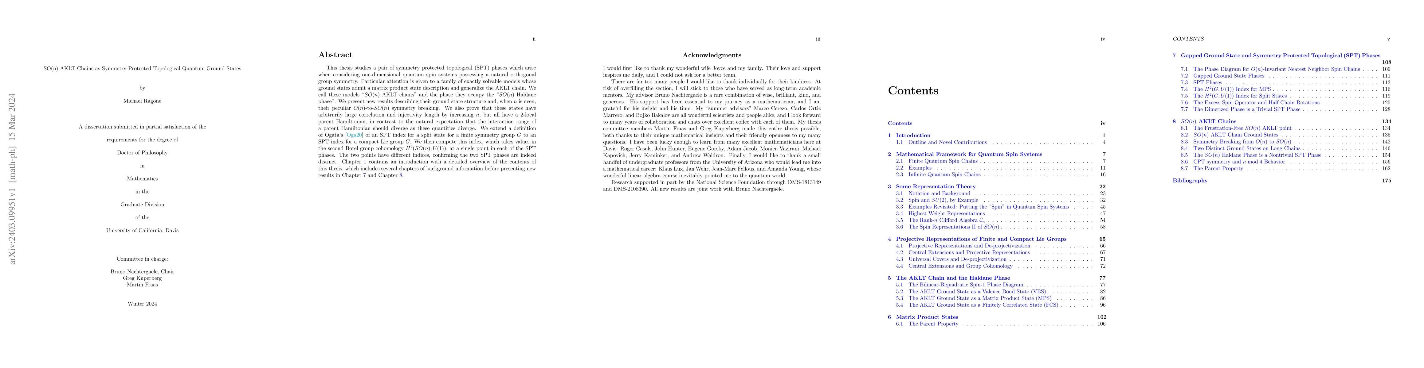 Thumbnail for SO(n) AKLT Chains as Symmetry Protected Topological Quantum Ground
  States