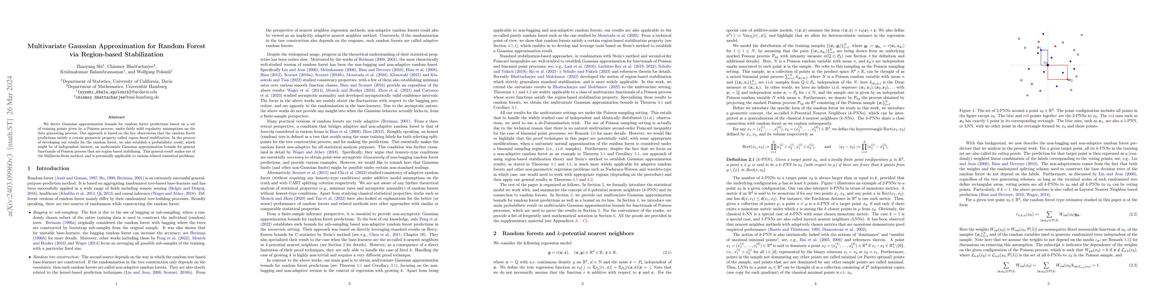 Thumbnail for Multivariate Gaussian Approximation for Random Forest via Region-based
  Stabilization