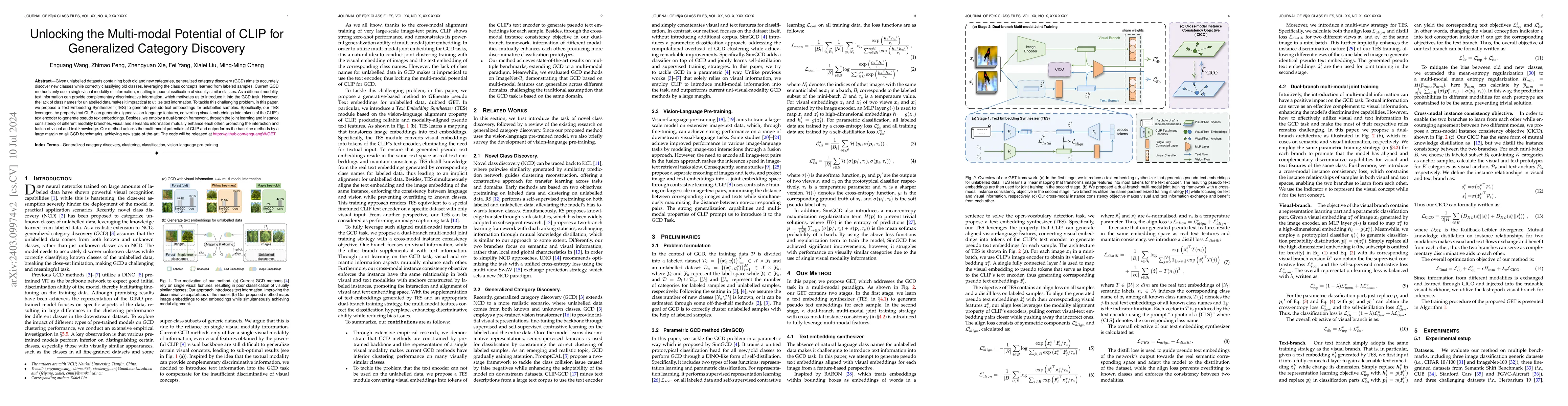 Thumbnail for Unlocking the Multi-modal Potential of CLIP for Generalized Category
  Discovery