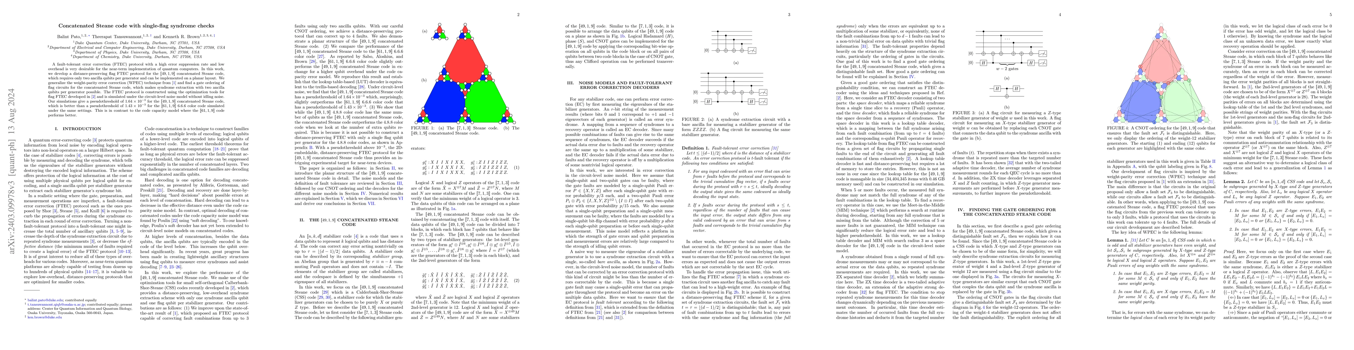 Thumbnail for Concatenated Steane code with single-flag syndrome checks