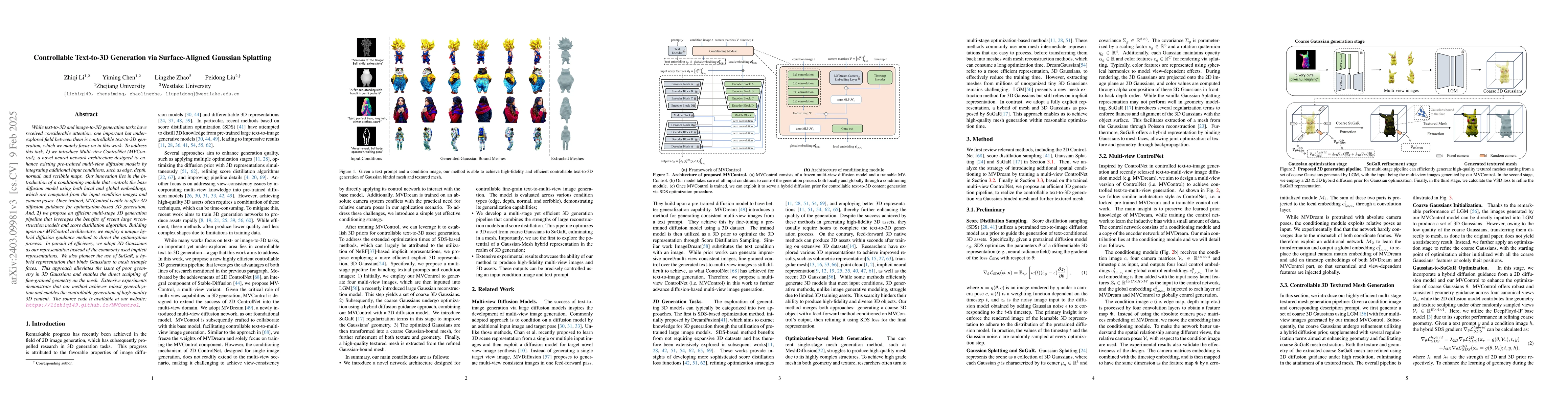 Thumbnail for Controllable Text-to-3D Generation via Surface-Aligned Gaussian
  Splatting